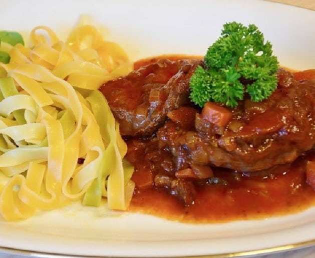 close-up of plate with Greek ‘kokkinisto’ food